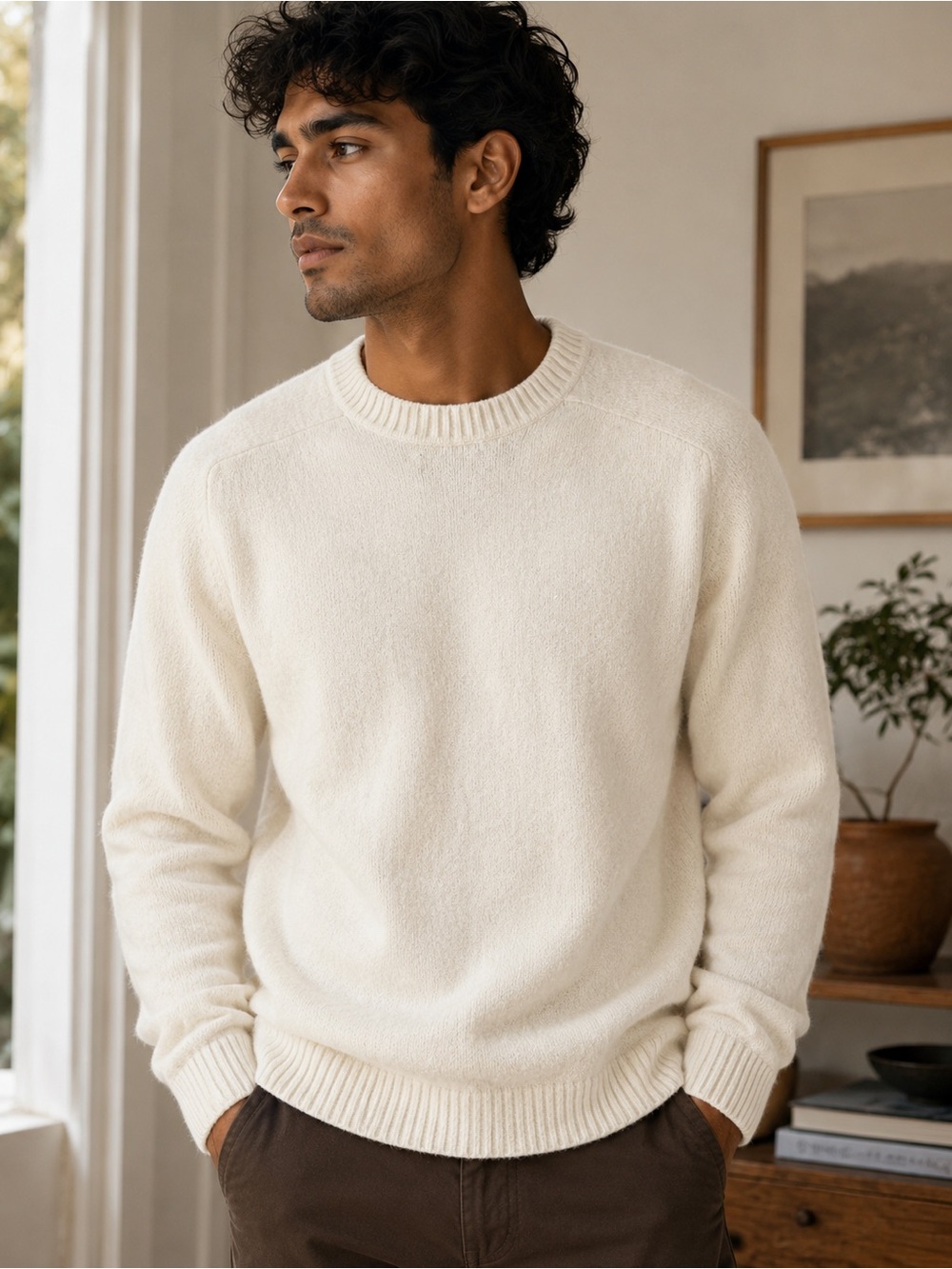 GAP Cream Soft Textured Men’s Crewneck Sweater Men’s - Size S